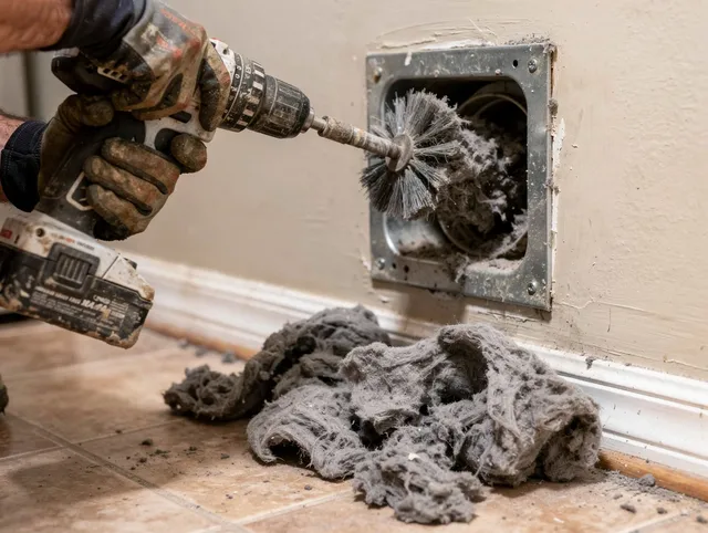 Certified Tolland Dryer Vent Cleaning technician performing dryer vent cleaning in Tolland